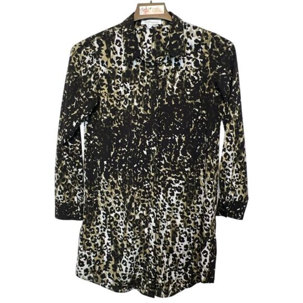 BCB Generation Women's Size‎ M Blk/Grn/White Camo Print Blouse